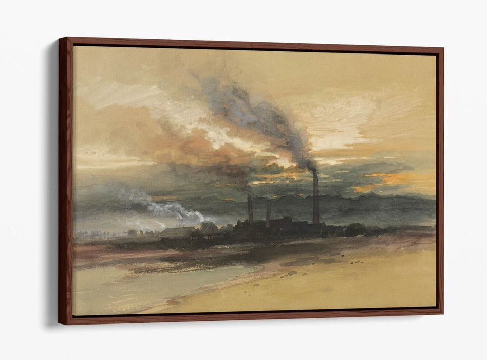 THOMAS MORAN, SMELTING WORKS AT DENVER -FLOAT EFFECT CANVAS WALL ART PRINT