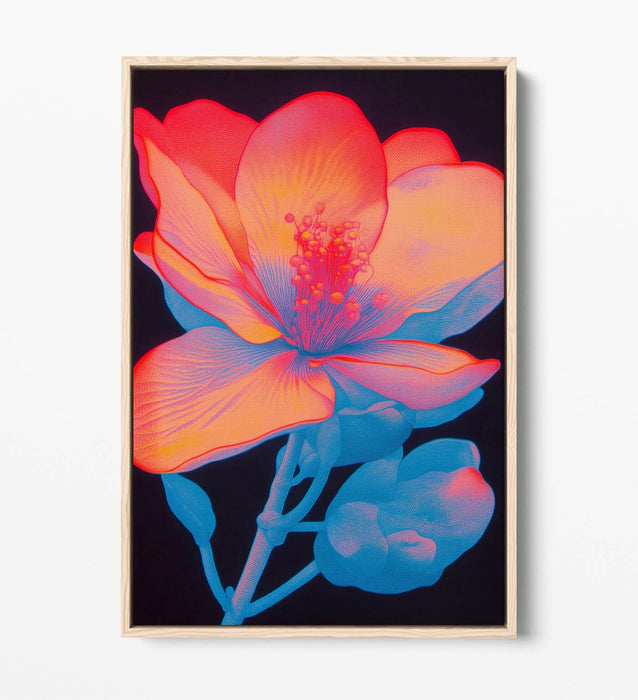 Contemporary Canvas Wall Art – Vibrant Blue Red Flower Print with Float Effect Frame