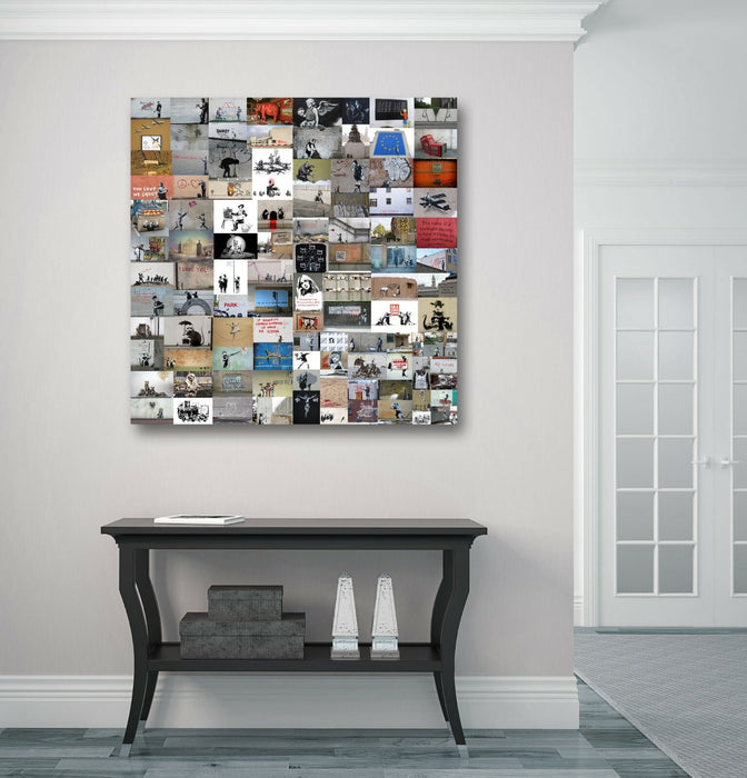 BANKSY COLLAGE MONTAGE CANVAS WALL ART PICTURE PRINT SQUARE XL