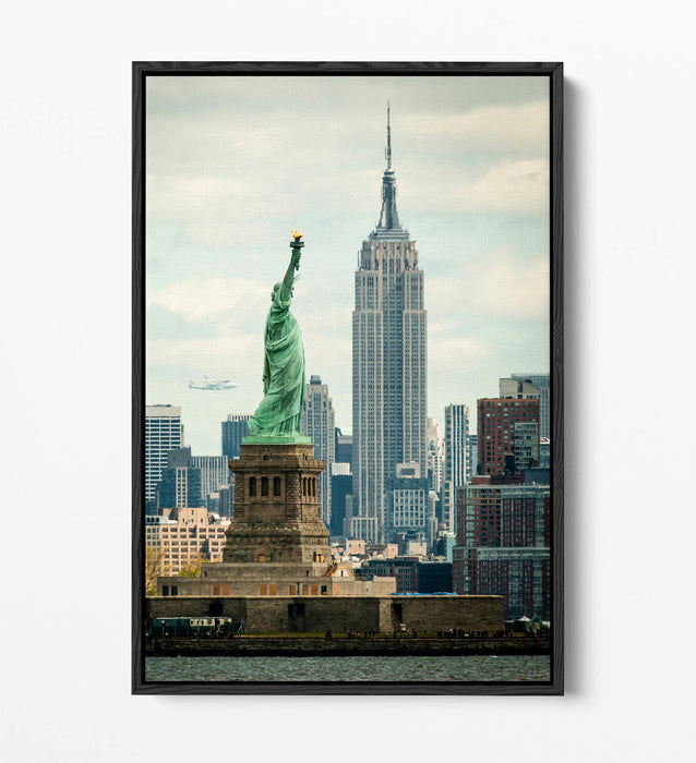 Float Effect Canvas Art - NYC Statue Of Liberty & Empire State Premium Print