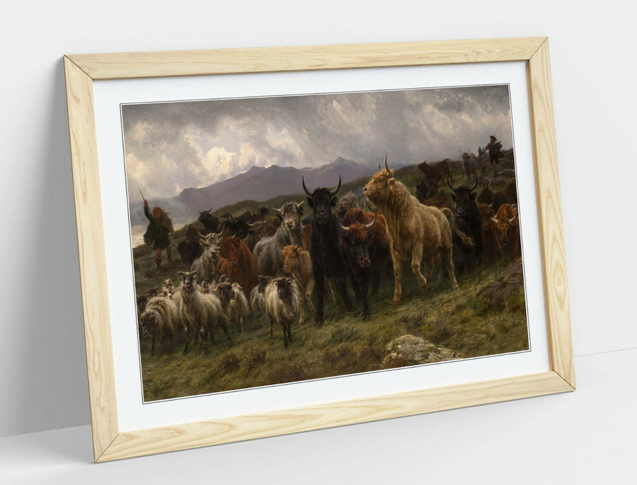 Framed Art Print | Highland Cow Artwork - Rustic Natural Wood Frame Wall Art