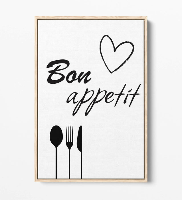 "BON APPETIT" KITCHEN HOME QUOTE SLOGAN -FLOAT EFFECT CANVAS WALL ART PRINT