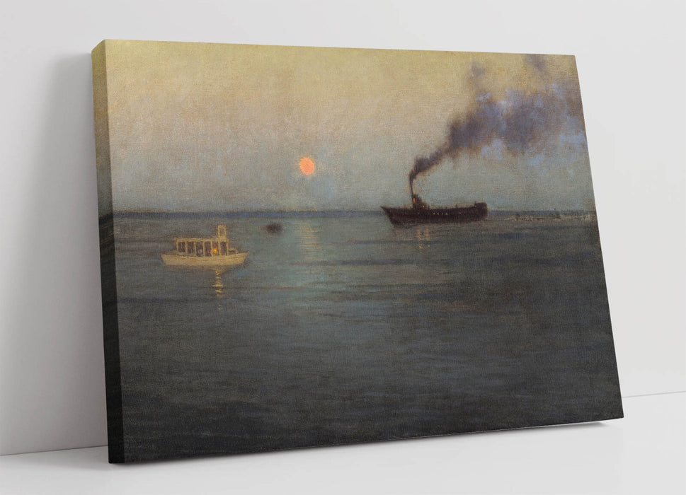 L. BIRGE HARRISON, ROSY MOON OFF CHARLESTON HARBOR -CANVAS ARTWORK PIC PRINT