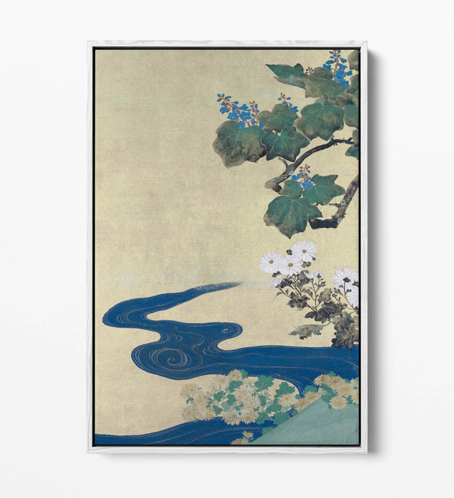 Canvas Wall Art Print - Sakai Hoitsu Paulownias & Chrysanthemums | Float Effect, Premium Floral Artwork