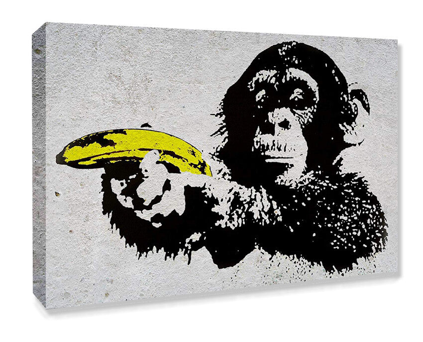 BANKSY CANVAS STREET WALL ART PRINT ARTWORK - MONKEY BANANA GUN