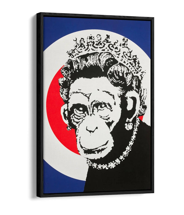 BANKSY MONKEY QUEEN FLOAT EFFECT CANVAS WALL ART PIC PRINT GRAFFITI- BLUE RED