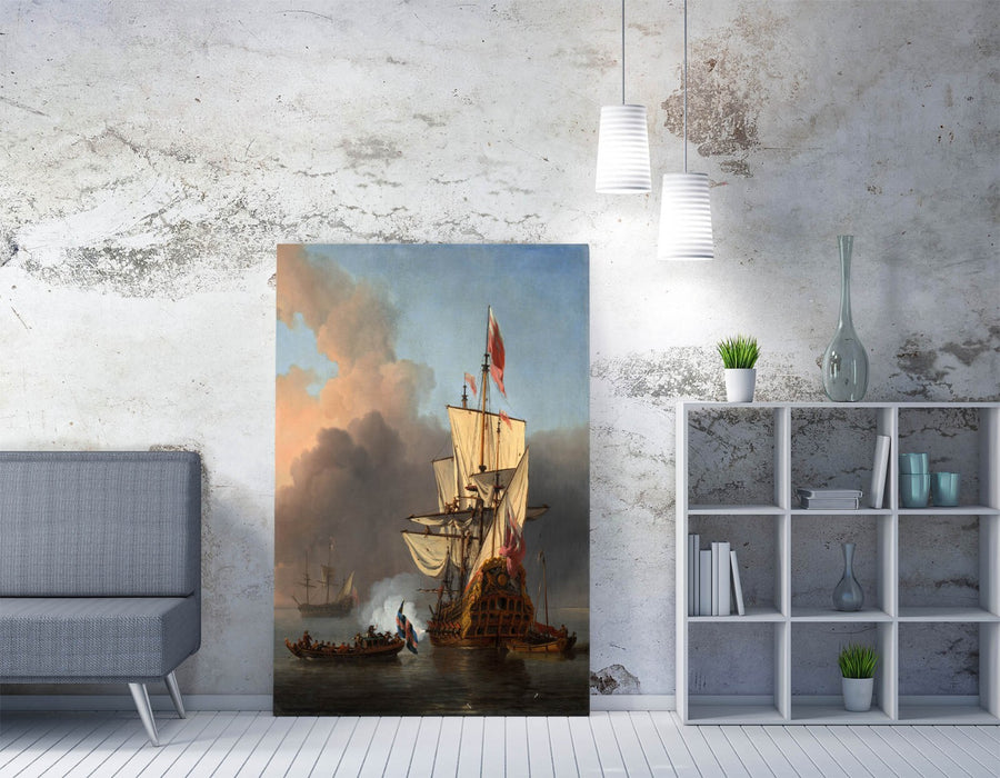 Canvas Wall Art - Willem Van De Velde English Warship Nautical Print Ready To Hang