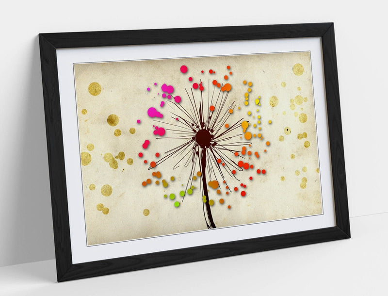 Dandelion Art Print - Colorful Floral Print Framed Wall Art | Ready To Hang Picture