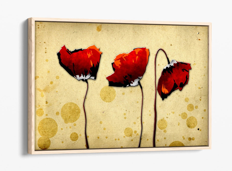 Float Effect Canvas Art - Red Poppies Abstract Flower with Deep Frame, Ready to Hang