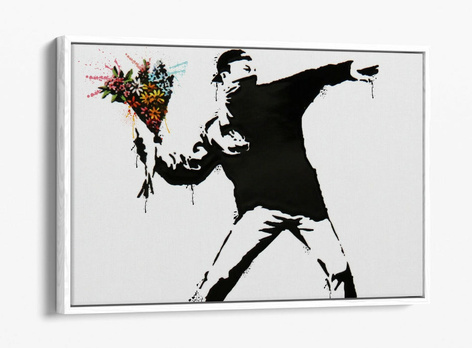 BANKSY, FLOWER BOMBER SPLASH ART -FLOAT EFFECT CANVAS WALL ART PRINT