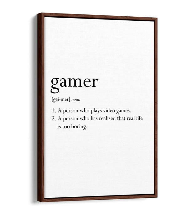 GAMER DEFINITION FUNNY QUOTE SLOGAN BEDROOM -FLOAT EFFECT CANVAS WALL ART PRINT