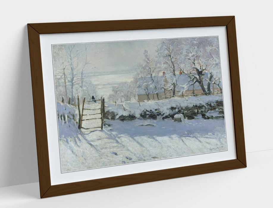 Framed Art Print Claude Monet Poster - Blue Grey Artwork With Woodgrain Faux Frame