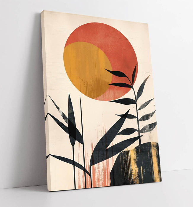 Boho Canvas Wall Art - Minimalist Sun And Plants Print | Handmade UK Canvas