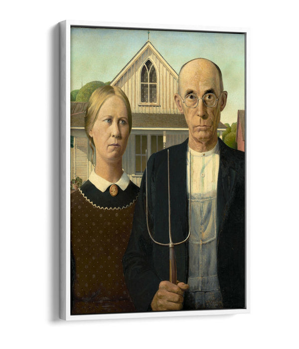 American Gothic Canvas - Grant Wood Print | Handmade Float Effect Frame Art
