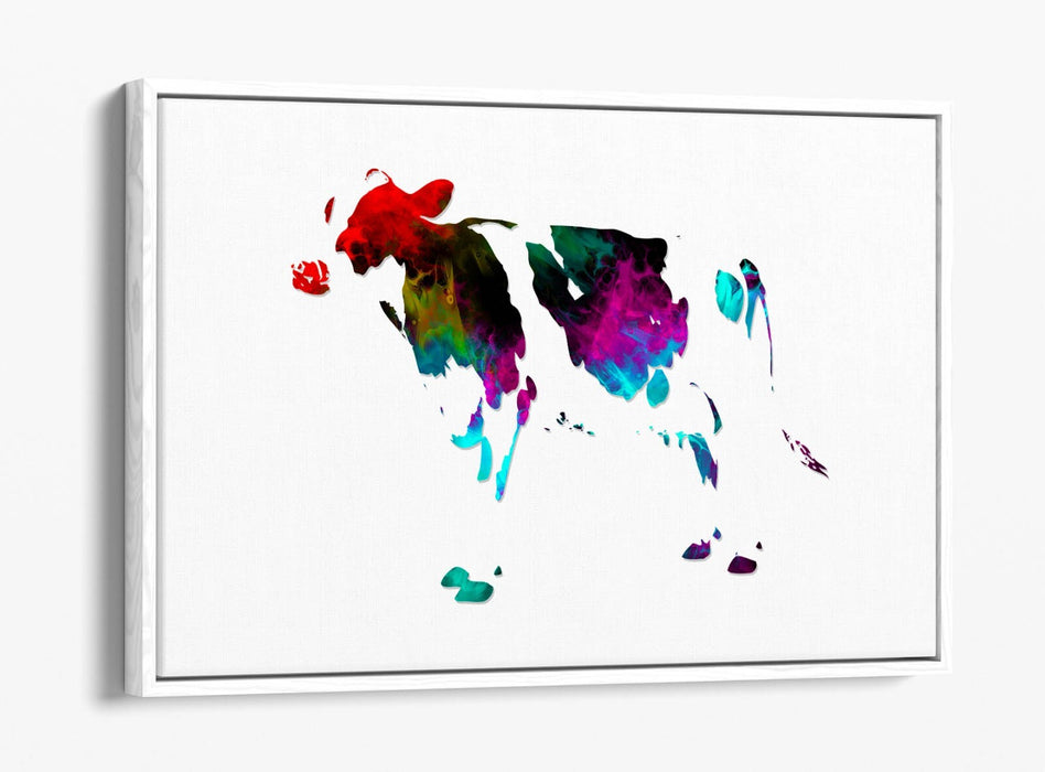 MULTI COLOUR POP ART COW WHITE BACKGROUND -FLOAT EFFECT CANVAS WALL ART PRINT