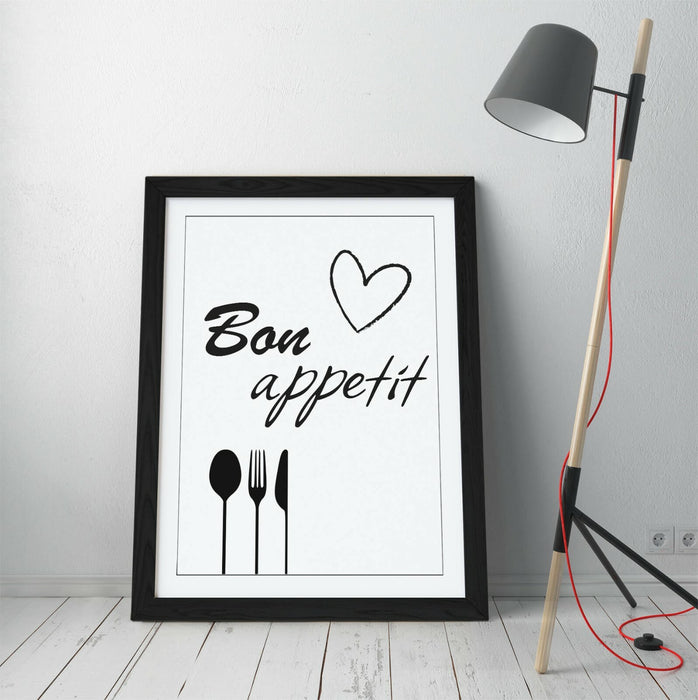 "BON APPETIT" KITCHEN HOME QUOTE SLOGAN -FRAMED WALL ART PICTURE PRINT