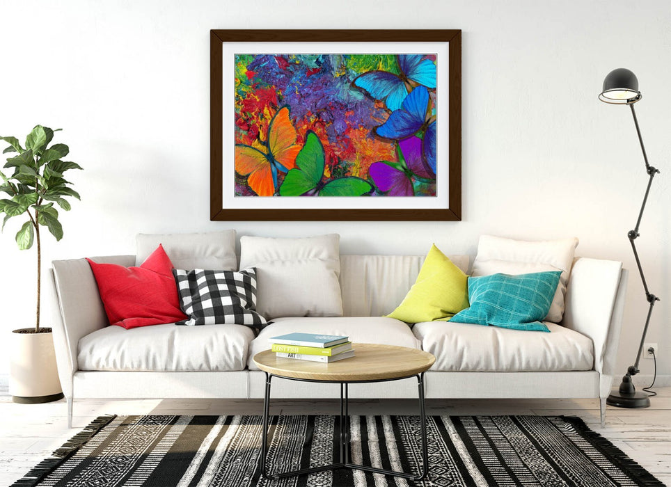 Framed Butterfly Wall Art – Abstract Multi Colour Poster Print | Ready To Hang