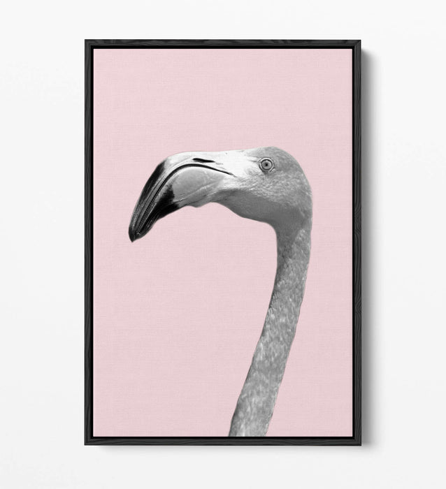 FLAMINGO HEAD BLACK WHITE PINK -FLOAT EFFECT CANVAS WALL ART PIC PRINT