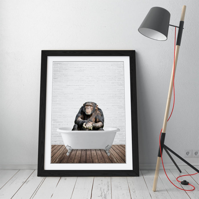 CHIMP IN BATHTUB -QUIRKY ART FRAMED POSTER PICTURE PRINT BATHROOM ARTWORK