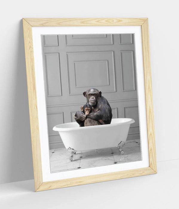 MONKEY CHIMP IN BATHTUB -QUIRKY ART FRAMED POSTER PICTURE PRINT BATHROOM ARTWORK