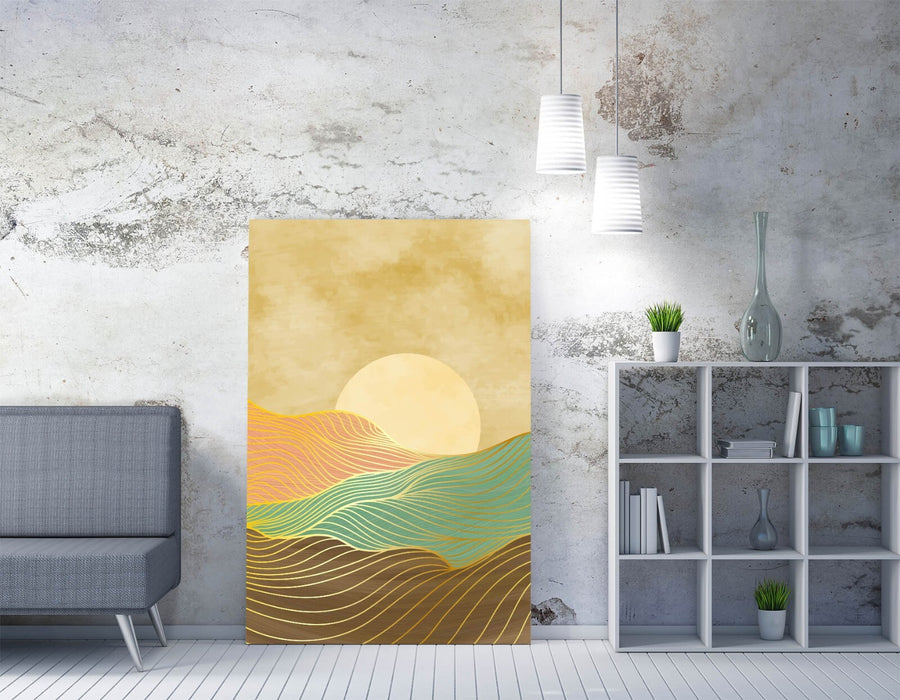 Canvas Wall Art - Abstract Multi Colour Mountains Sunset | Premium Varnish Finish