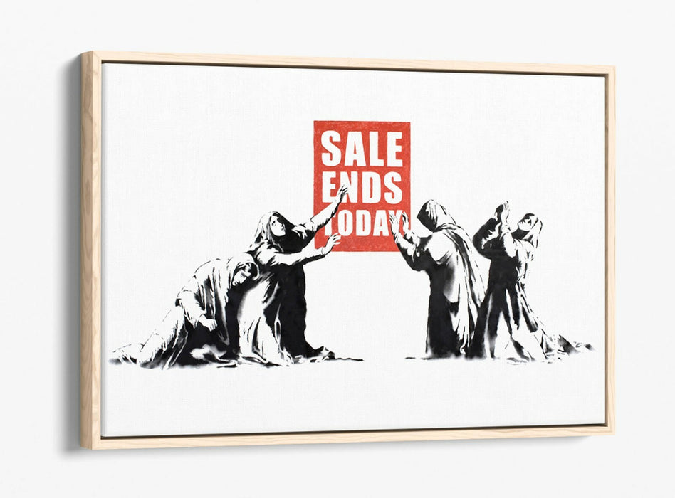 BANKSY SALE ENDS -FLOAT EFFECT CANVAS WALL ART PIC PRINT- RED BLACK & WHITE