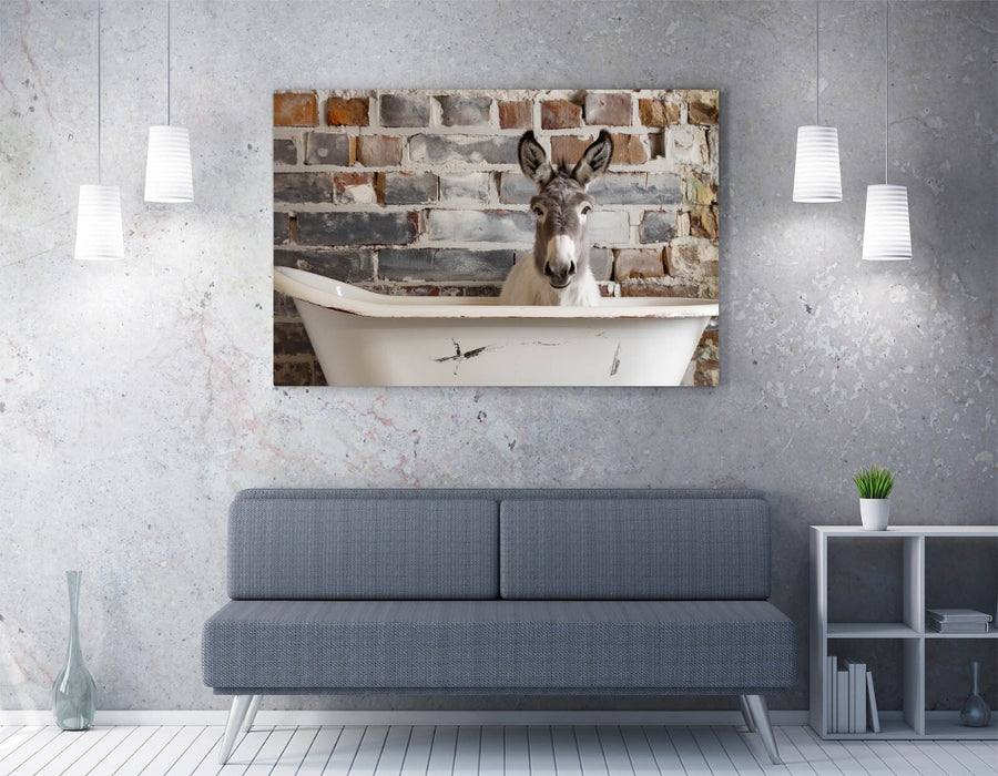 Canvas Wall Art - Donkey Art Print on Brick Wall Bathroom Decor | Handmade Satin Finish