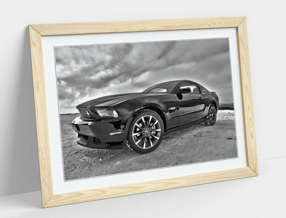 Classic Car Poster - Mustang Grayscale Art Framed Wall Art | Handmade UK Frame