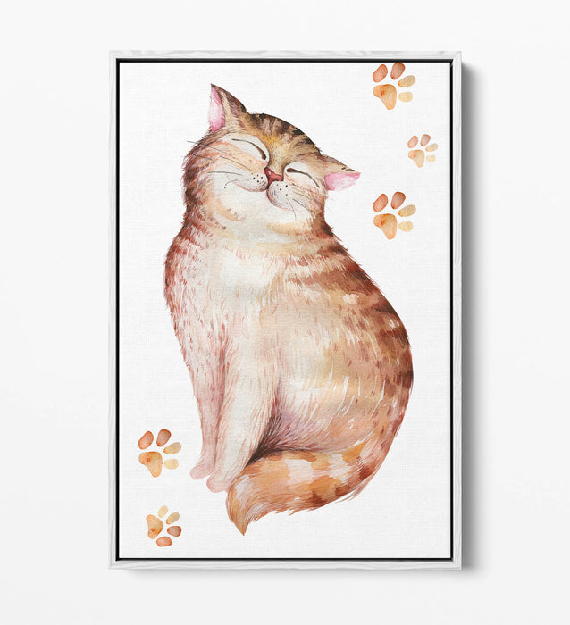 Tabby Cat Canvas Art - Ginger Watercolour Print On Float Effect Canvas Wall Decor