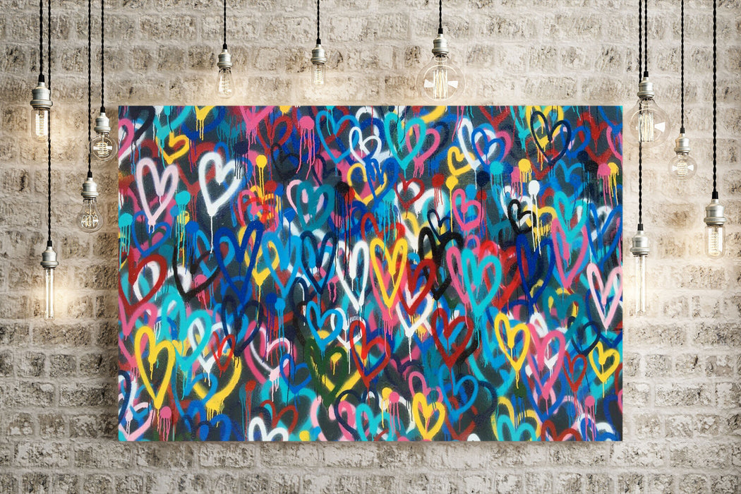 LOVE WALL HEARTS GRAFFITI CANVAS WALL ART PRINT STREET ARTWORK PICTURE BANKSY