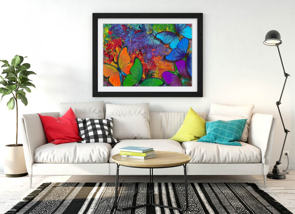 Framed Butterfly Wall Art – Abstract Multi Colour Poster Print | Ready To Hang