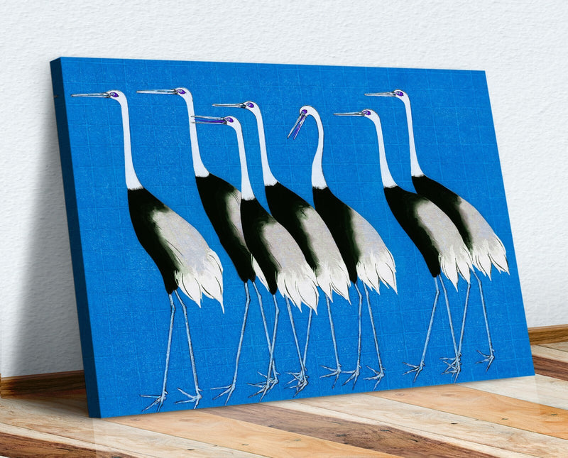 Blue Canvas Wall Art – Handmade Japanese Crane Painting on Archival Grade Canvas