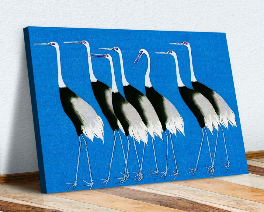 BLUE CANVAS WALL ART PRINT PICTURE ARTWORK ORIENTAL CRANES  HAPPINESS JAPANESE