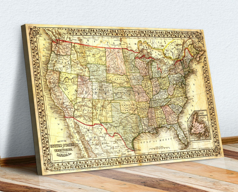 Vintage USA Map Art – Canvas Wall Art | Framed Deep Frame Canvas Print