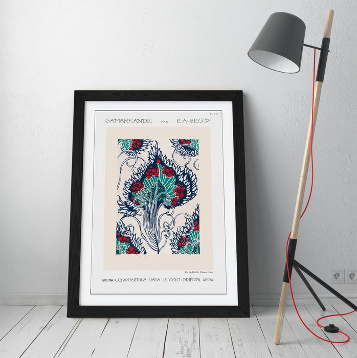 Framed Wall Art – Botanical Pochoir Print With Woodgrain Frame | Handmade UK Decor