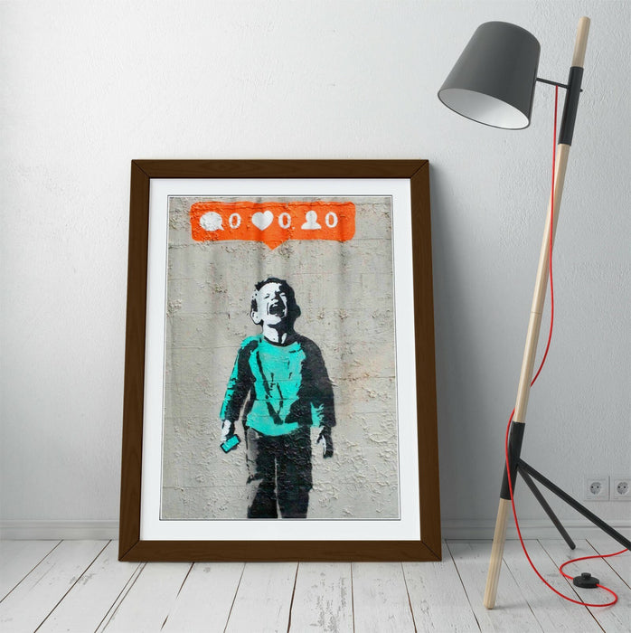 BANKSY "NO SOCIAL MEDIA" -FRAMED WALL ART PICTURE PRINT- GRAFFITI STREETART