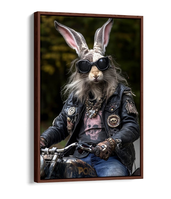 Biker Rabbit Canvas - Funny Anthropomorphic Hairy Rabbit Float Effect Art Print