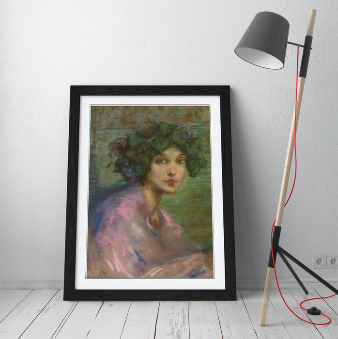 Framed Wall Art - Alice Pike Barney Bacchante Poster Print With Wood Grain Frame