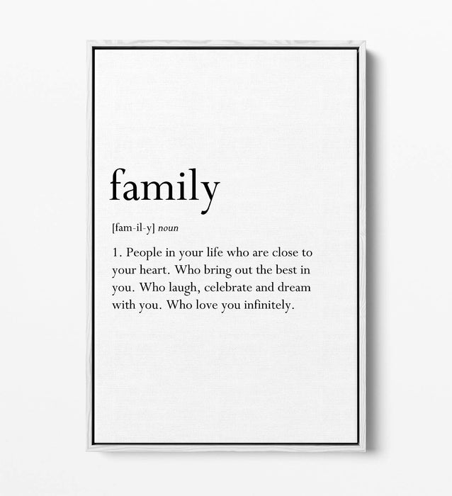 FAMILY DEFINITION QUOTE SLOGAN LOVE HOME -FLOAT EFFECT CANVAS WALL ART PRINT