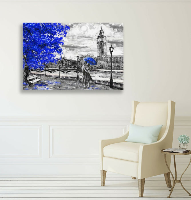 Canvas Wall Art London Big Ben Print – Handmade Blue Umbrella Artwork