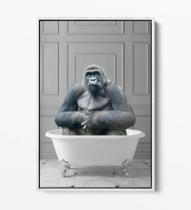 GORILLA IN BATHTUB -QUIRKY BATHROOM FLOAT EFFECT CANVAS WALL ART FUNNY PRINT