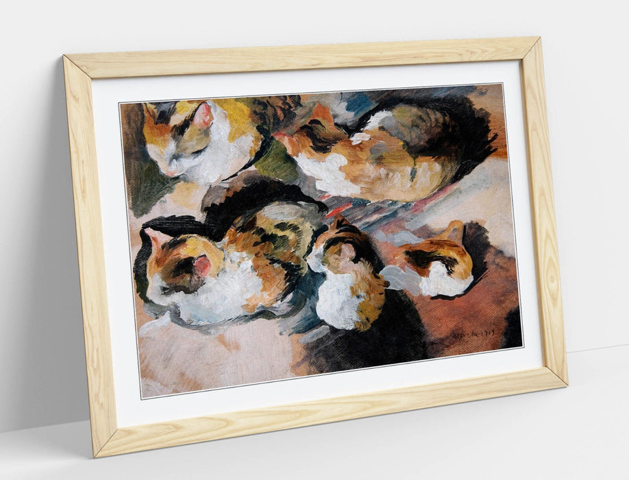 Framed Wall Art – August Macke Cat Wall Poster with Faux Wood Frame, Matte Paper Print