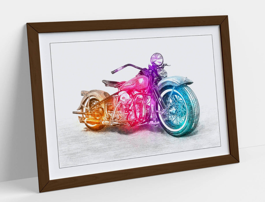 Motorcycle Art Poster – Framed Wall Art With Woodgrain Frame Finish | Handmade Print