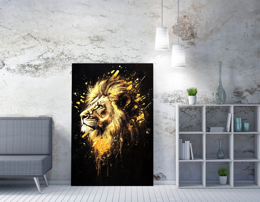 Lion Canvas Wall Art – Abstract Gold Lion Print on Premium Canvas Wall Decor