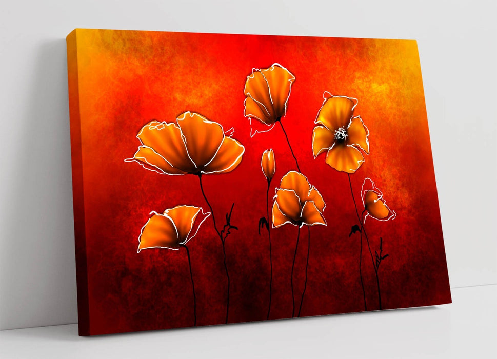 Abstract Flower Art - Orange Poppies Canvas Wall Art | Framed Floral Bedroom Decor