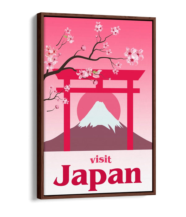 RETRO VINTAGE KAWAII PINK JAPAN TRAVEL POSTER -FLOAT EFFECT CANVAS ART PRINT