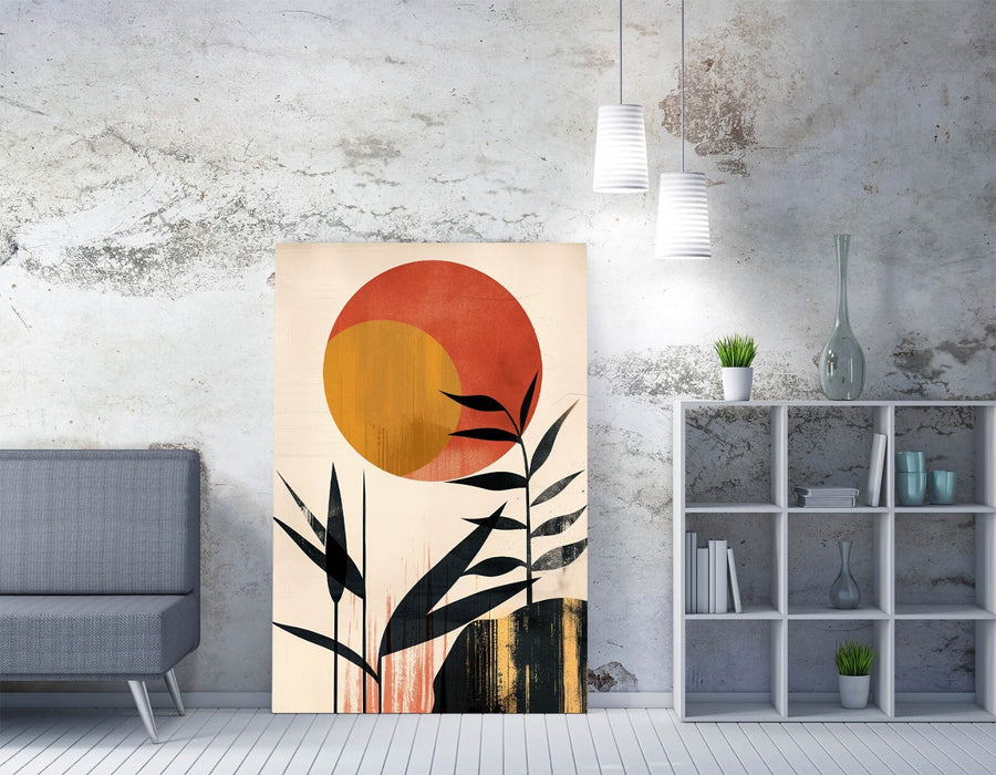 Boho Canvas Wall Art - Minimalist Sun And Plants Print | Handmade UK Canvas