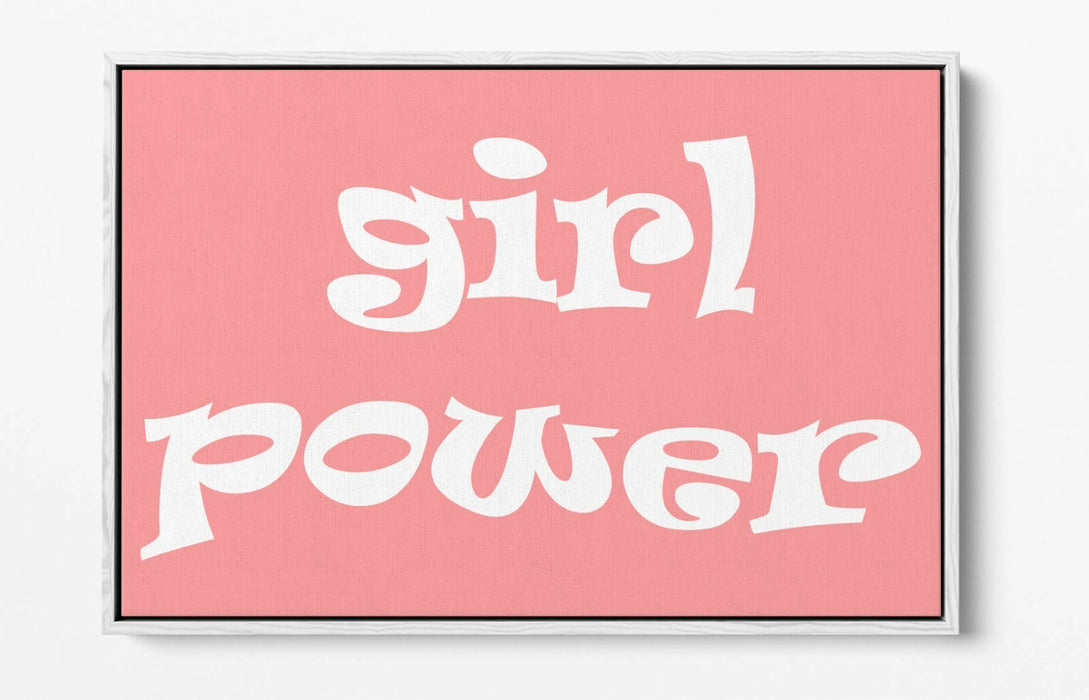 "GIRL POWER" GROOVY FEMINIST SLOGAN 2 -FLOAT EFFECT CANVAS WALL ART PRINT- WHITE