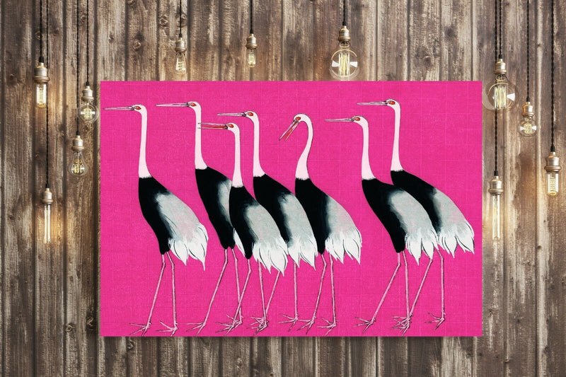 Pink Canvas Wall Art – Oriental Crane Art With Satin Finish & Scratch Resistant Coating