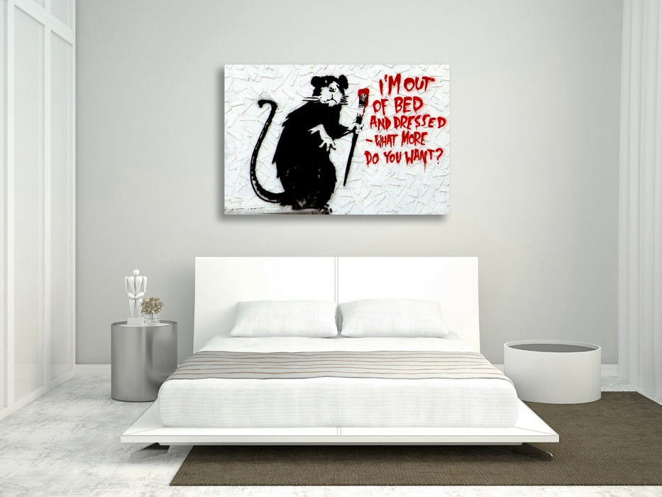 BANKSY CANVAS STREET WALL ART PRINT ARTWORK - I'M OUT OF BED